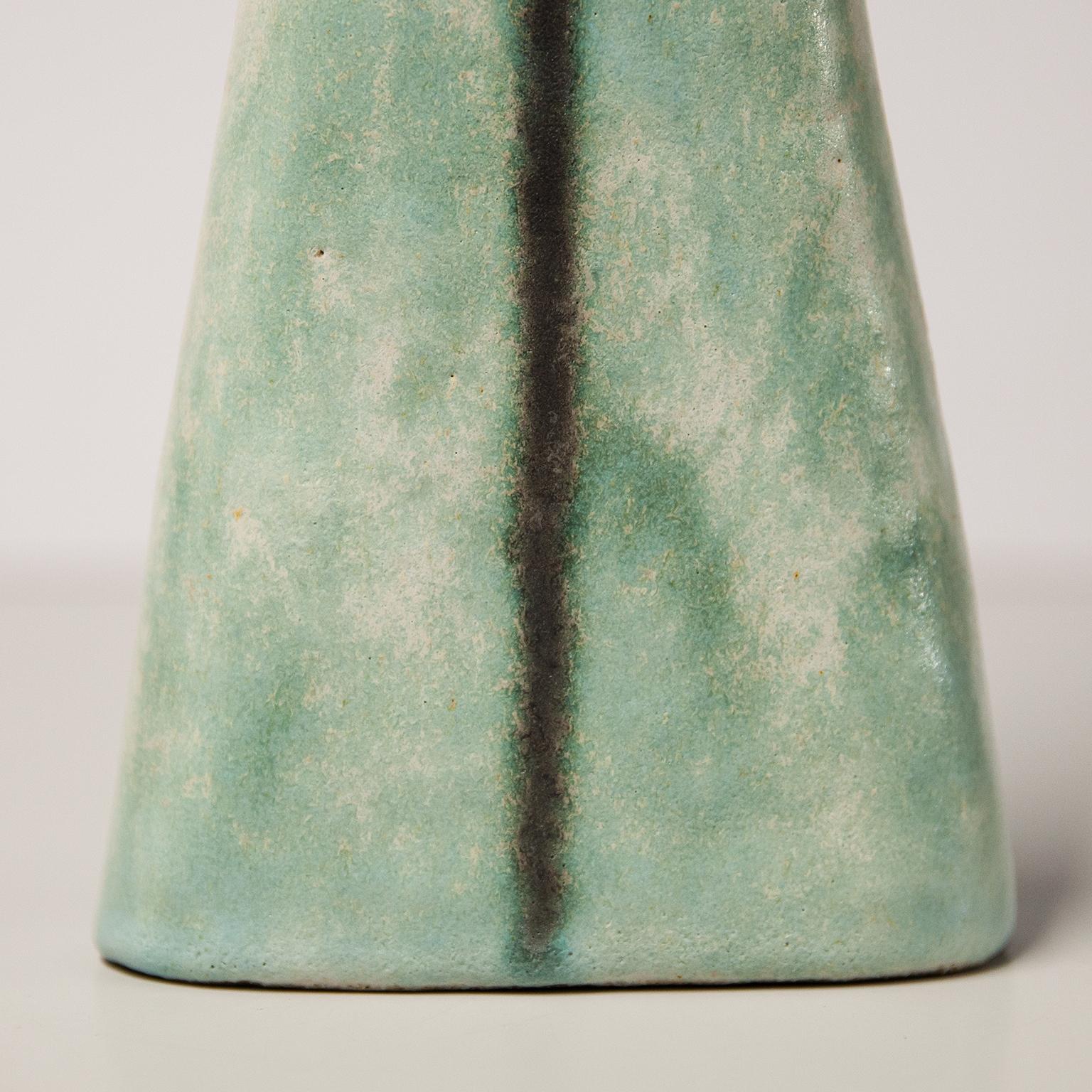 Bruno Gambone Green Black Stripe Ceramic Vase, 1980 In Excellent Condition For Sale In Munich, DE