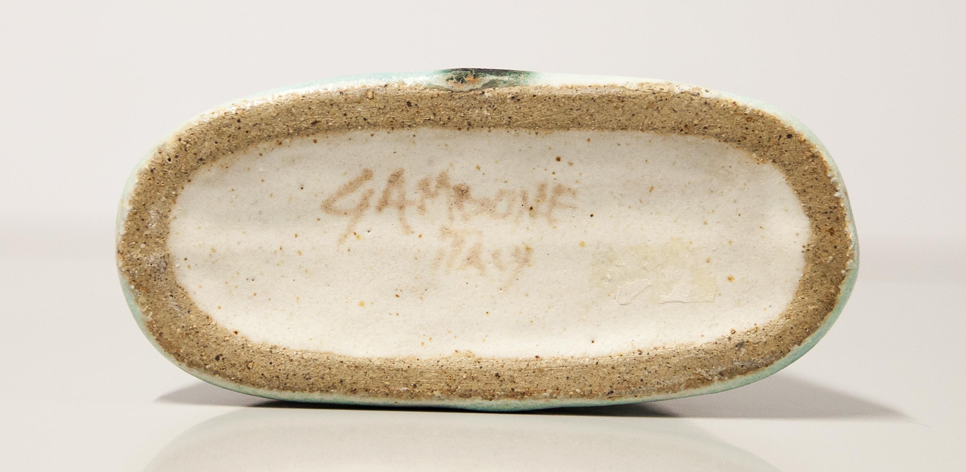 Late 20th Century Bruno Gambone Green Black Stripe Ceramic Vase, 1980 For Sale