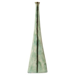 Bruno Gambone Green Black Stripe Ceramic Vase, 1980