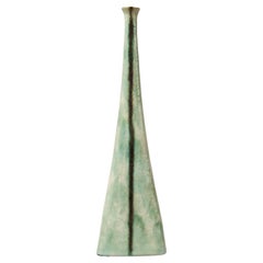 Retro Bruno Gambone Green Black Stripe Ceramic Vase, 1980