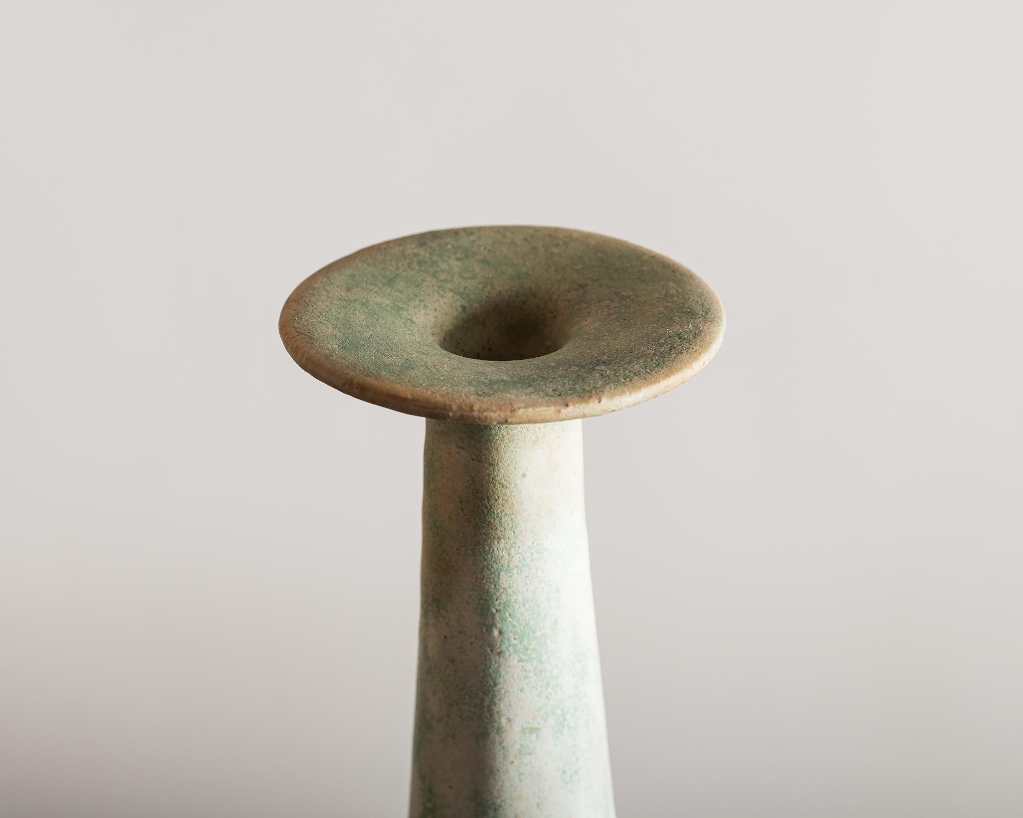 Italian Bruno Gambone Green Bottle-Form Vase, Italy, 1970s