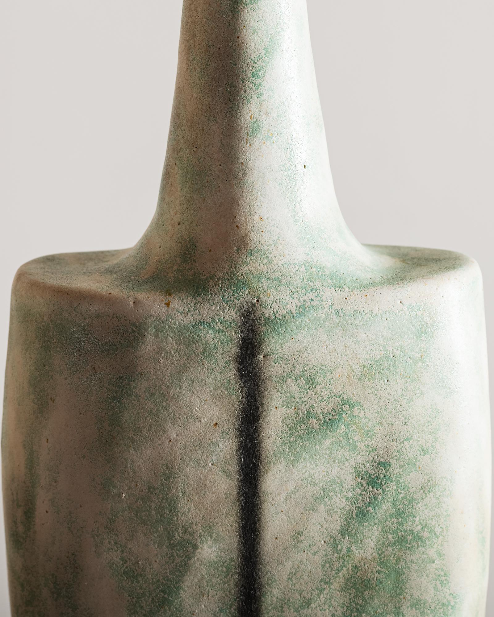 Glazed Bruno Gambone Green Bottle-Form Vase, Italy, 1970s