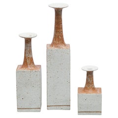 Bruno Gambone Greige Ginger Ceramic Vase Italy 1980s Set of Three