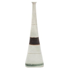 Bruno Gambone Greige Green Stripe Ceramic Vase, Italy, 1980s