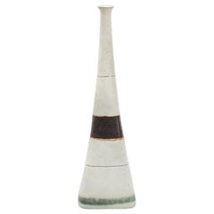 Vintage Bruno Gambone Greige Green Stripe Ceramic Vase, Italy, 1980s