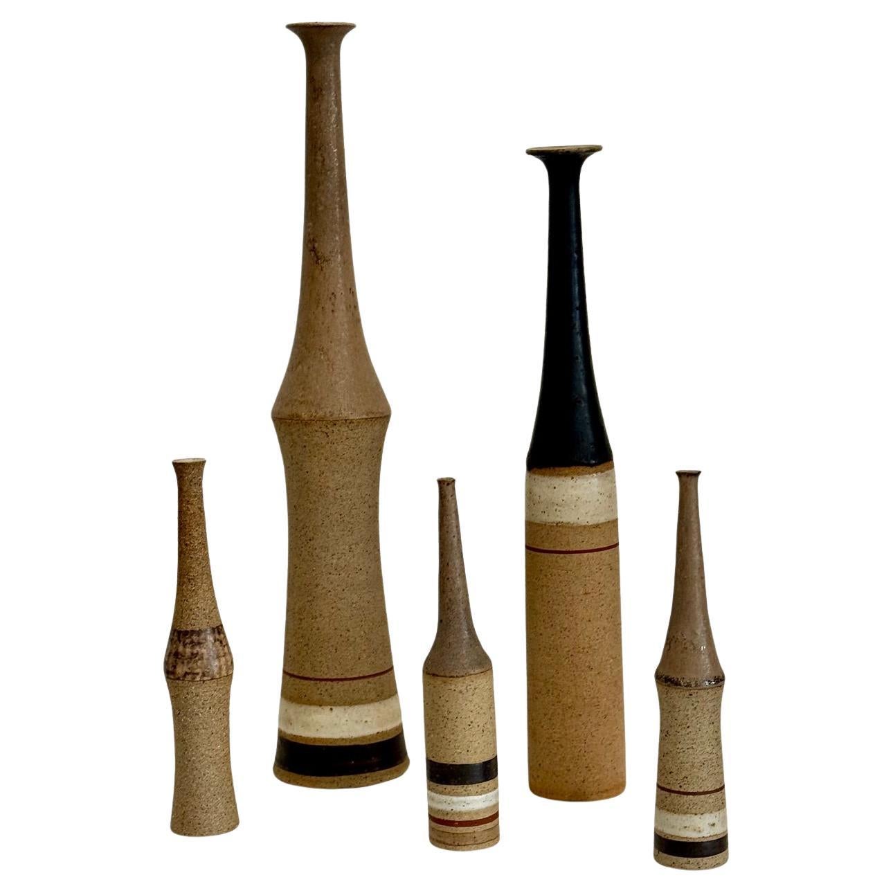 Bruno Gambone Italian Decorative Mid-Century Set of 5 Ceramic Vases