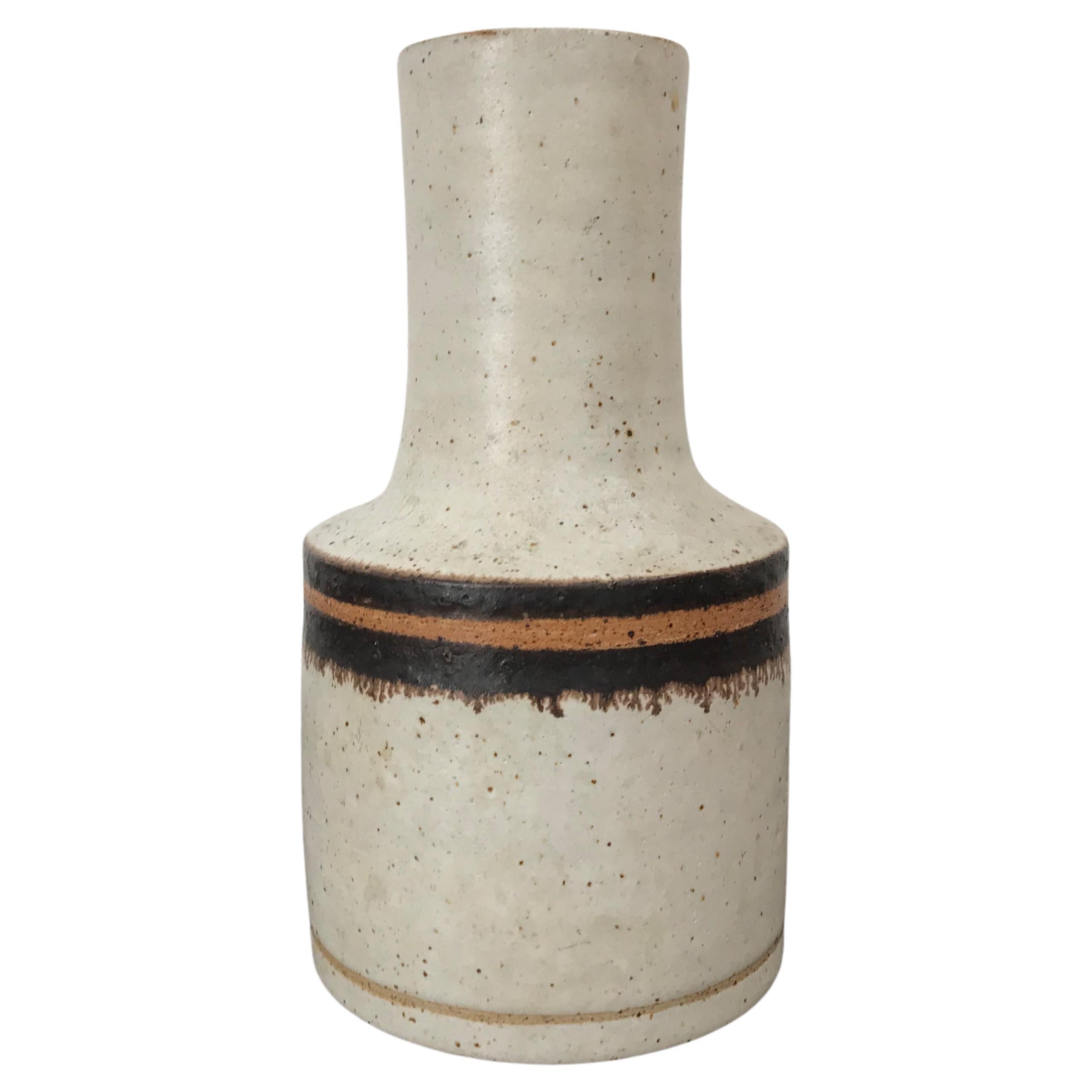 Bruno Gambone Italienische Weiß-Braun-Orange Steingutvase 1970er Jahre