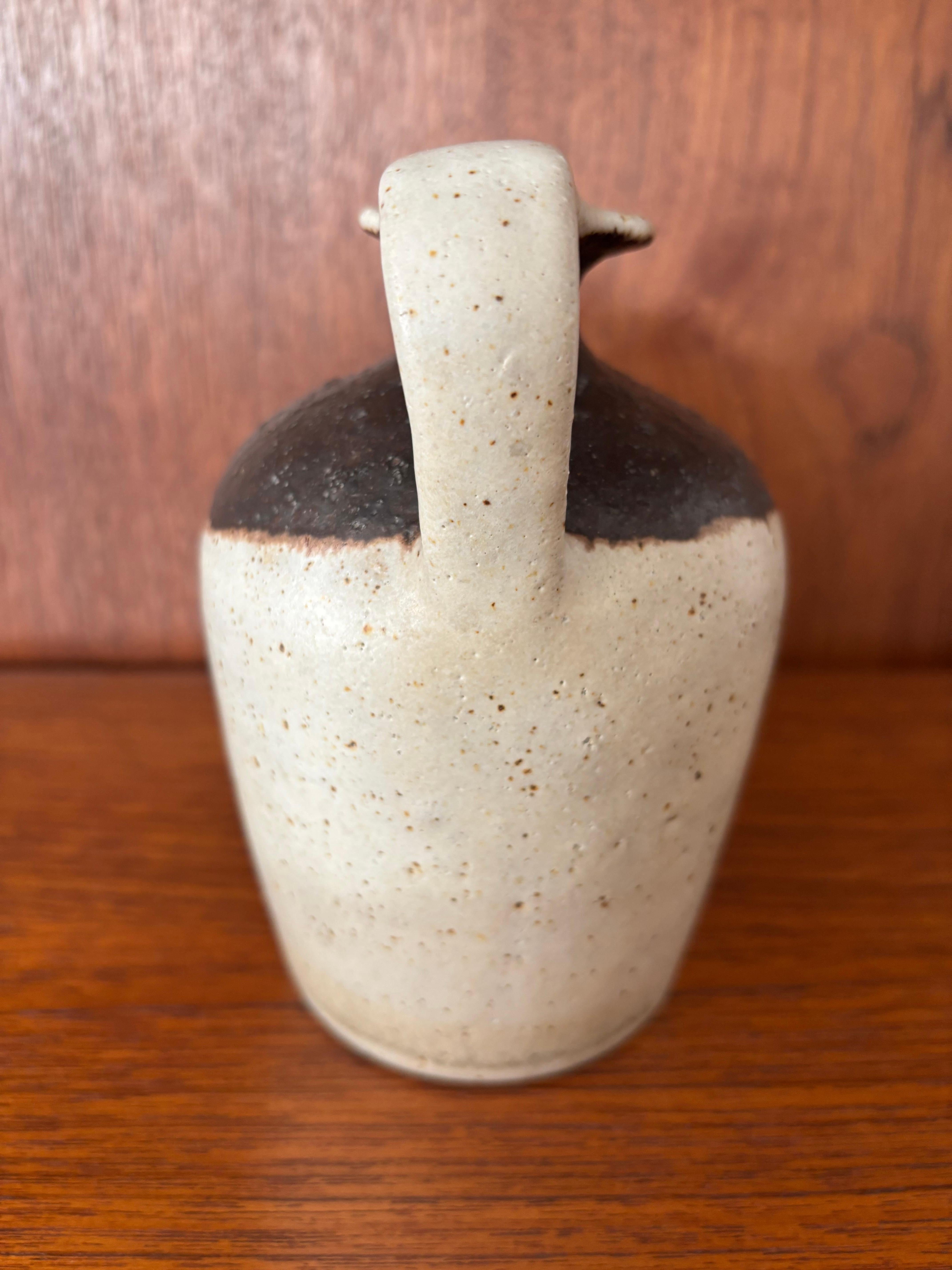 Late 20th Century Bruno Gambone Italian White Brown Stoneware Vase 1970s in vendita