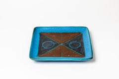 Bruno Gambone Italy Blue Abstract Decoration Ceramic Plate, circa 1960