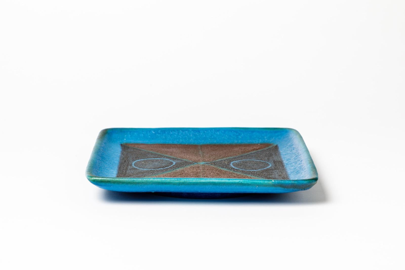 Mid-Century Modern Bruno Gambone Italy Blue Abstract Decoration Ceramic Plate, circa 1960