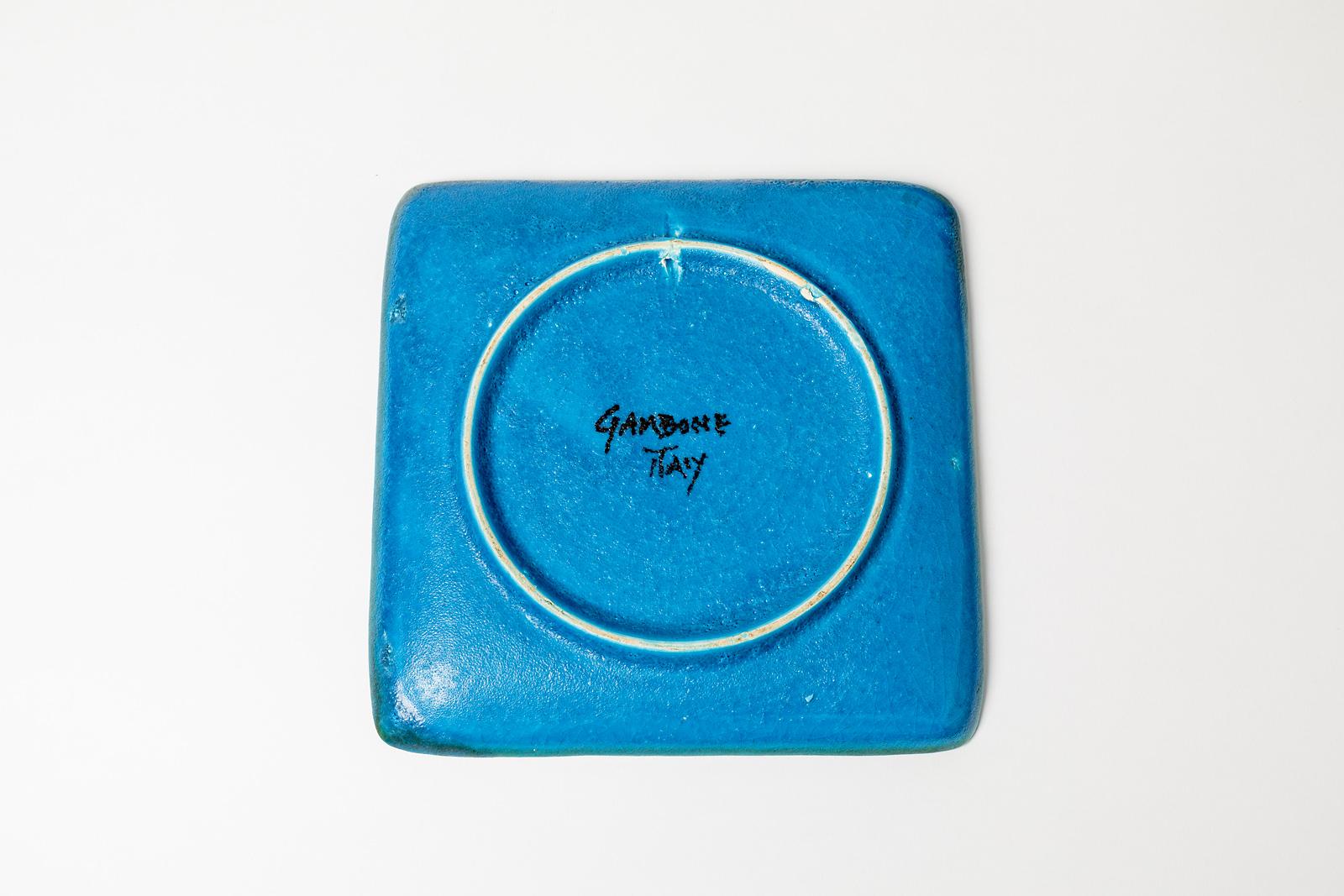 Italian Bruno Gambone Italy Blue Abstract Decoration Ceramic Plate, circa 1960