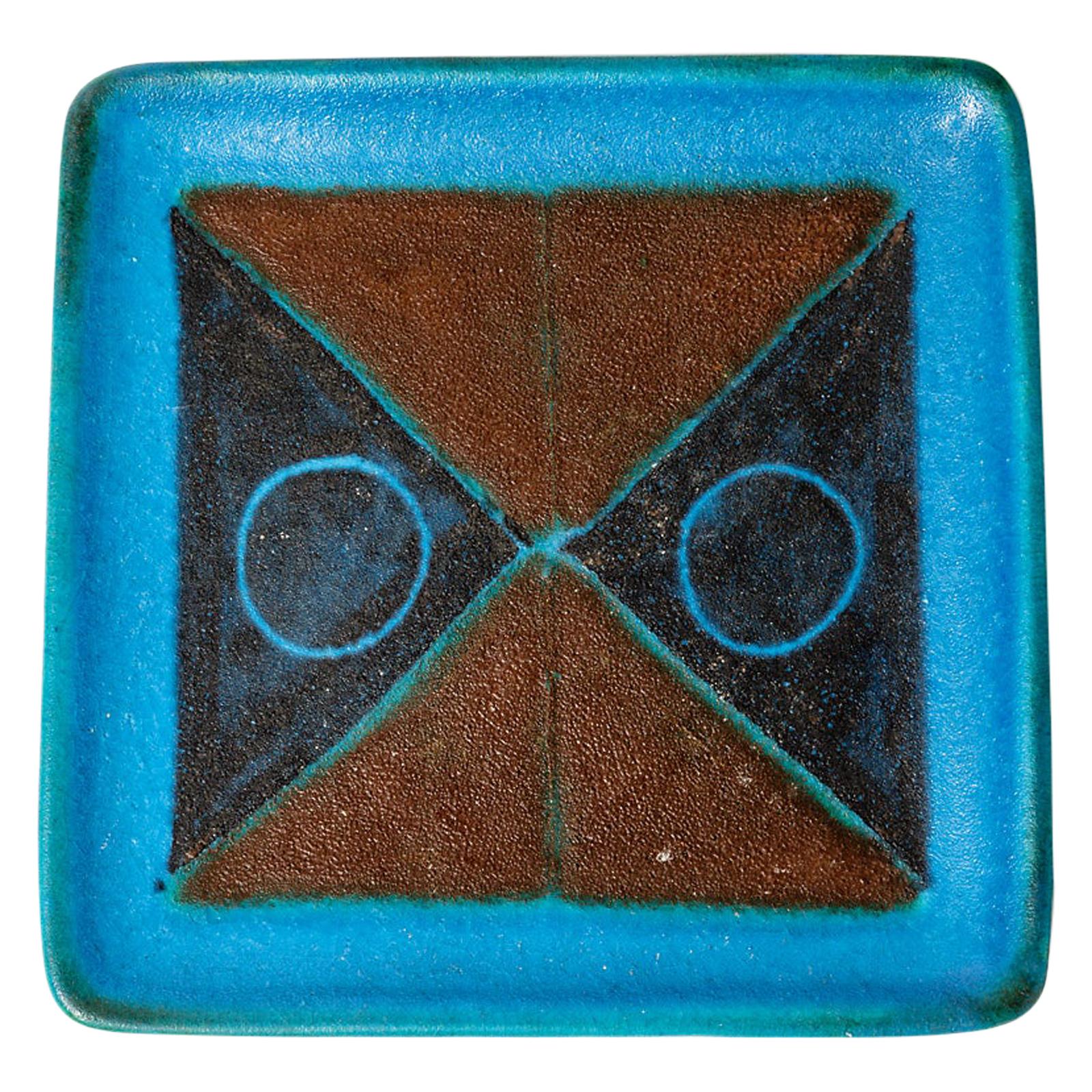 Bruno Gambone Italy Blue Abstract Decoration Ceramic Plate, circa 1960