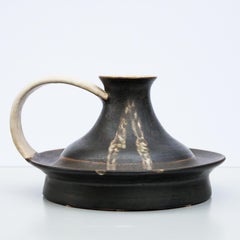 Bruno Gambone Monumental Black Greige Ceramic Vase Pitcher  Italy 1980s