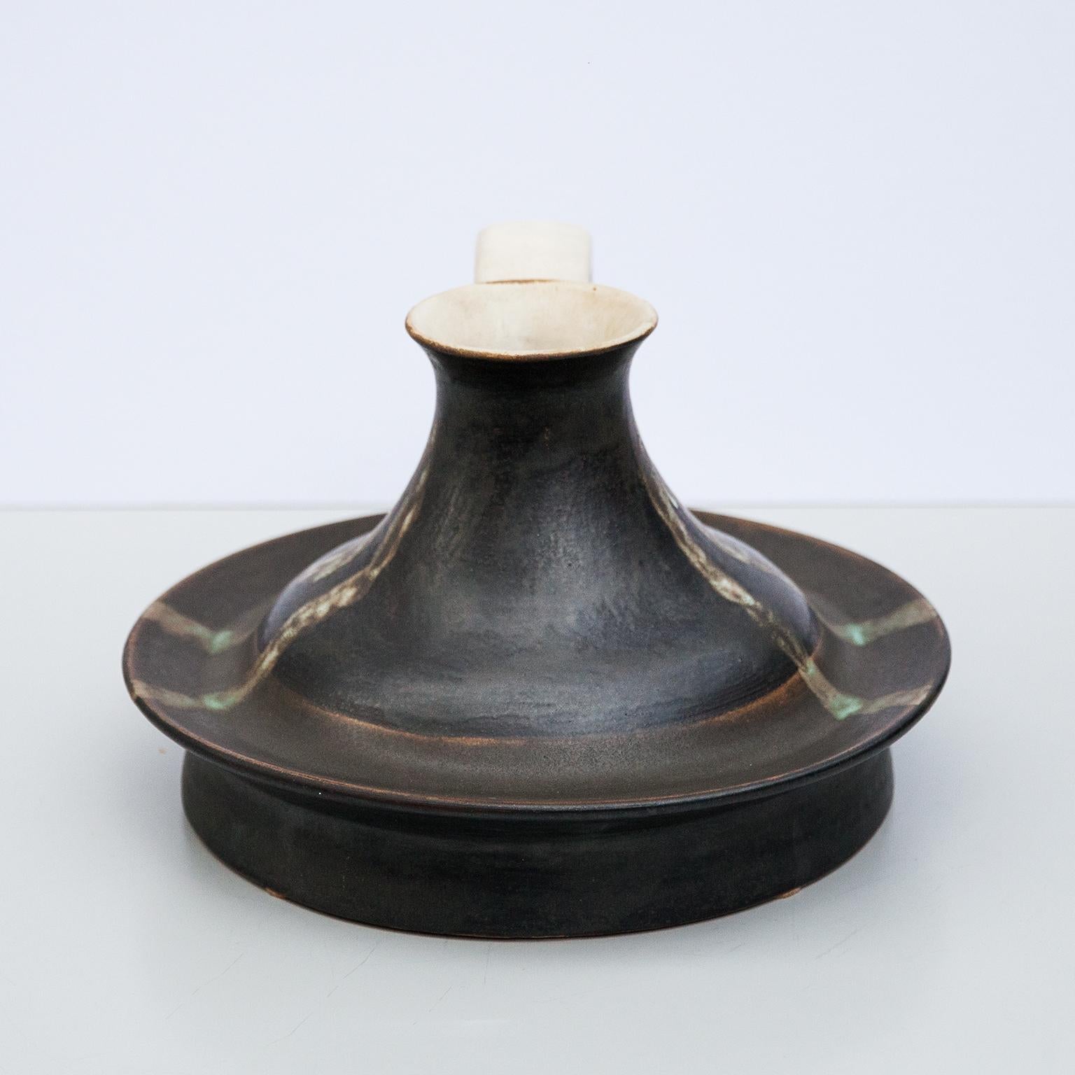 Italian Bruno Gambone Monumental Black Greige Ceramic Vase Pitcher  Italy 1980s For Sale