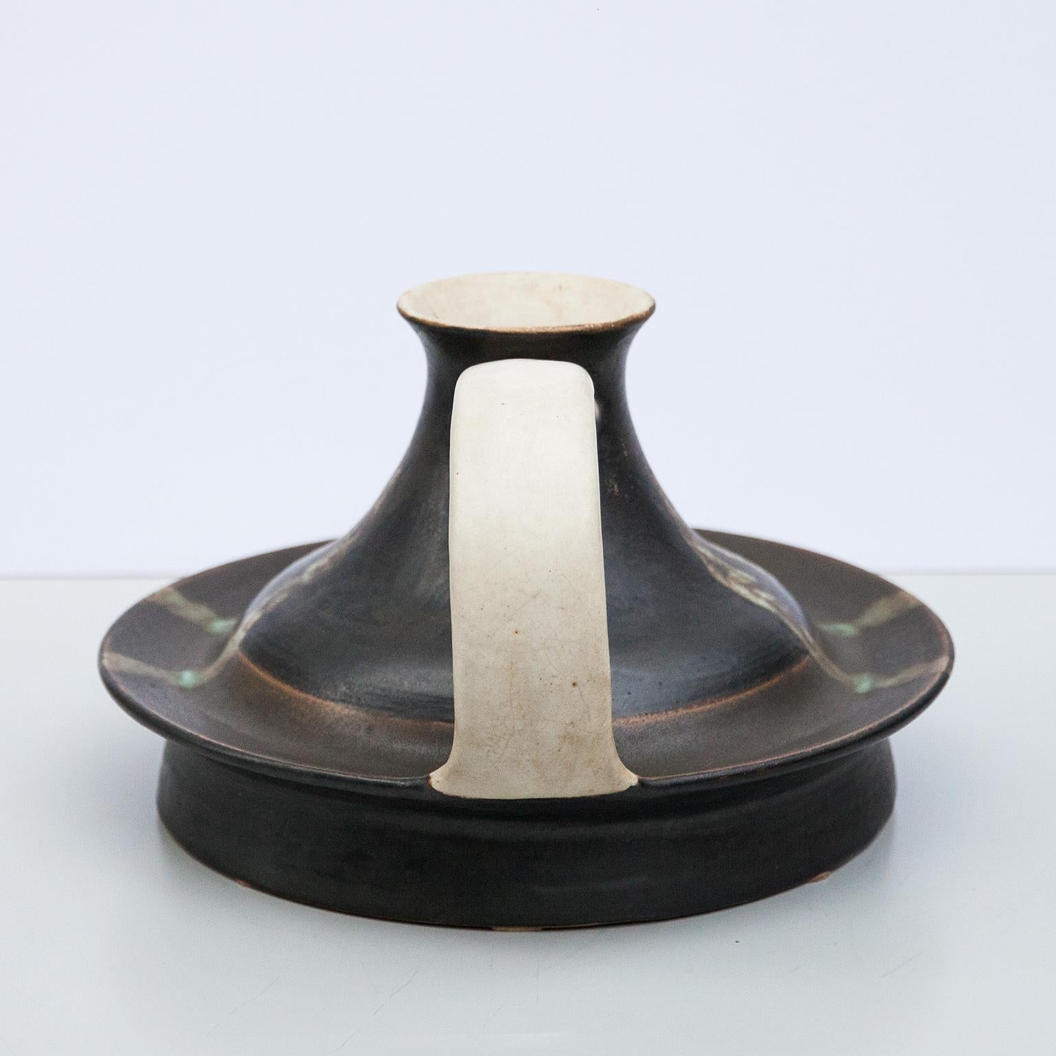 Bruno Gambone Monumental Black Greige Ceramic Vase Pitcher  Italy 1980s In Excellent Condition For Sale In Munich, DE