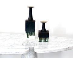 Bruno Gambone Pair Glazed Ceramic Bottle Vases, Italy, circa 1970