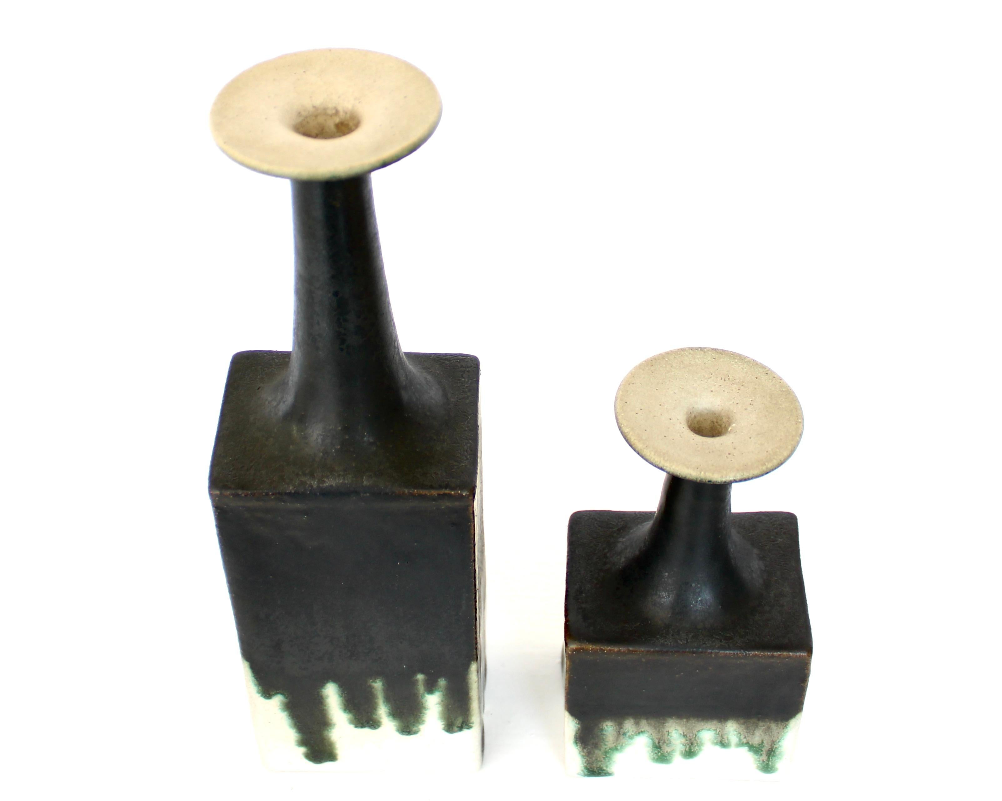 Paire de vases-bouteilles en céramique émaillée de Bruno Gambone, Italie, vers 1970 en vente 1