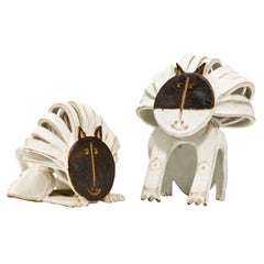 Bruno Gambone Pair of Ceramic "Seated Lions" Sculptures