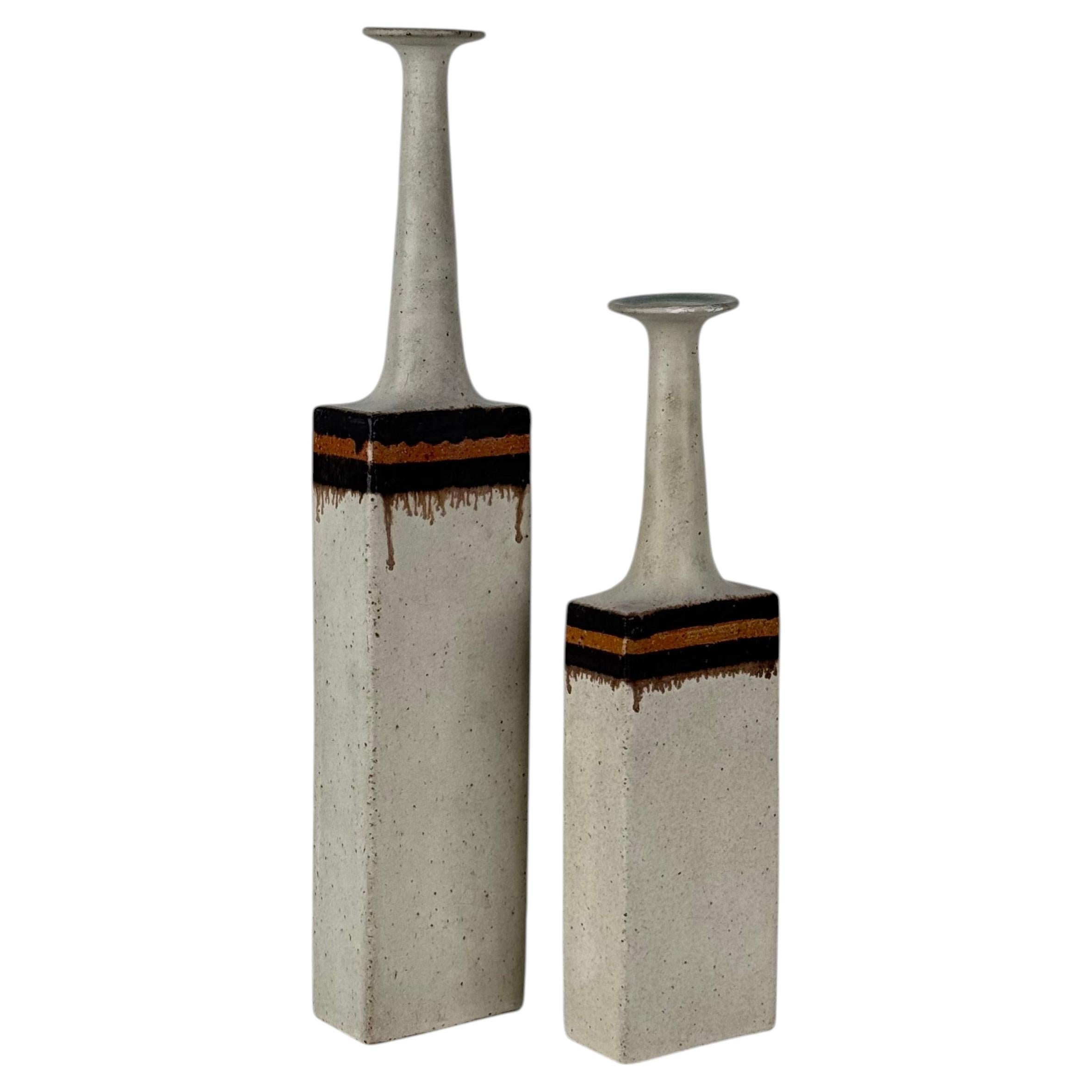 Bruno Gambone - Coppia di vasi in ceramica smaltata italiani firmati, scultura minimalista