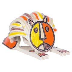 Raro modelo de león de cerámica artística de mediados de siglo Animali Fantastici de Bruno Gambone