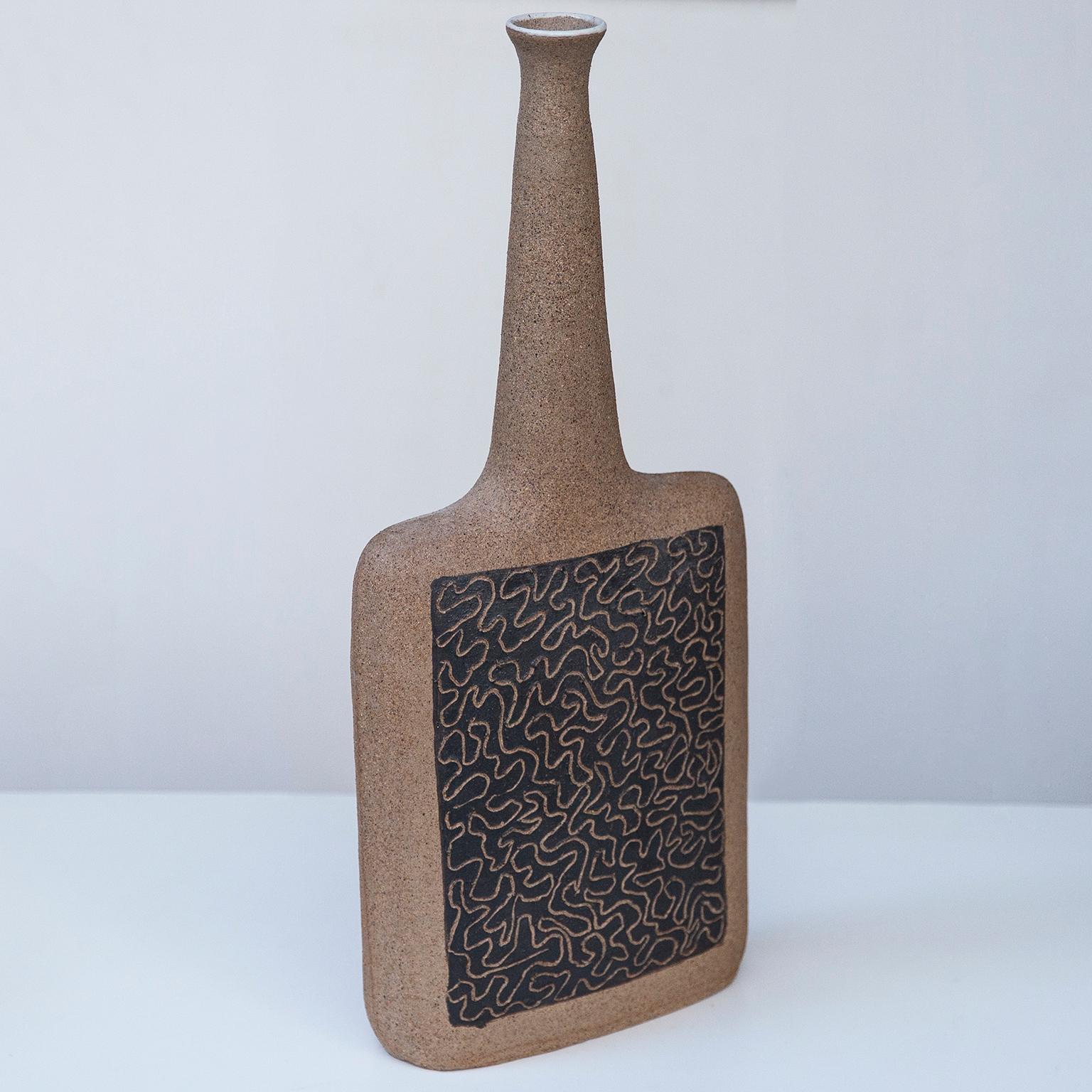 Unglazed Bruno Gambone Raw Stoneware Relief Vases