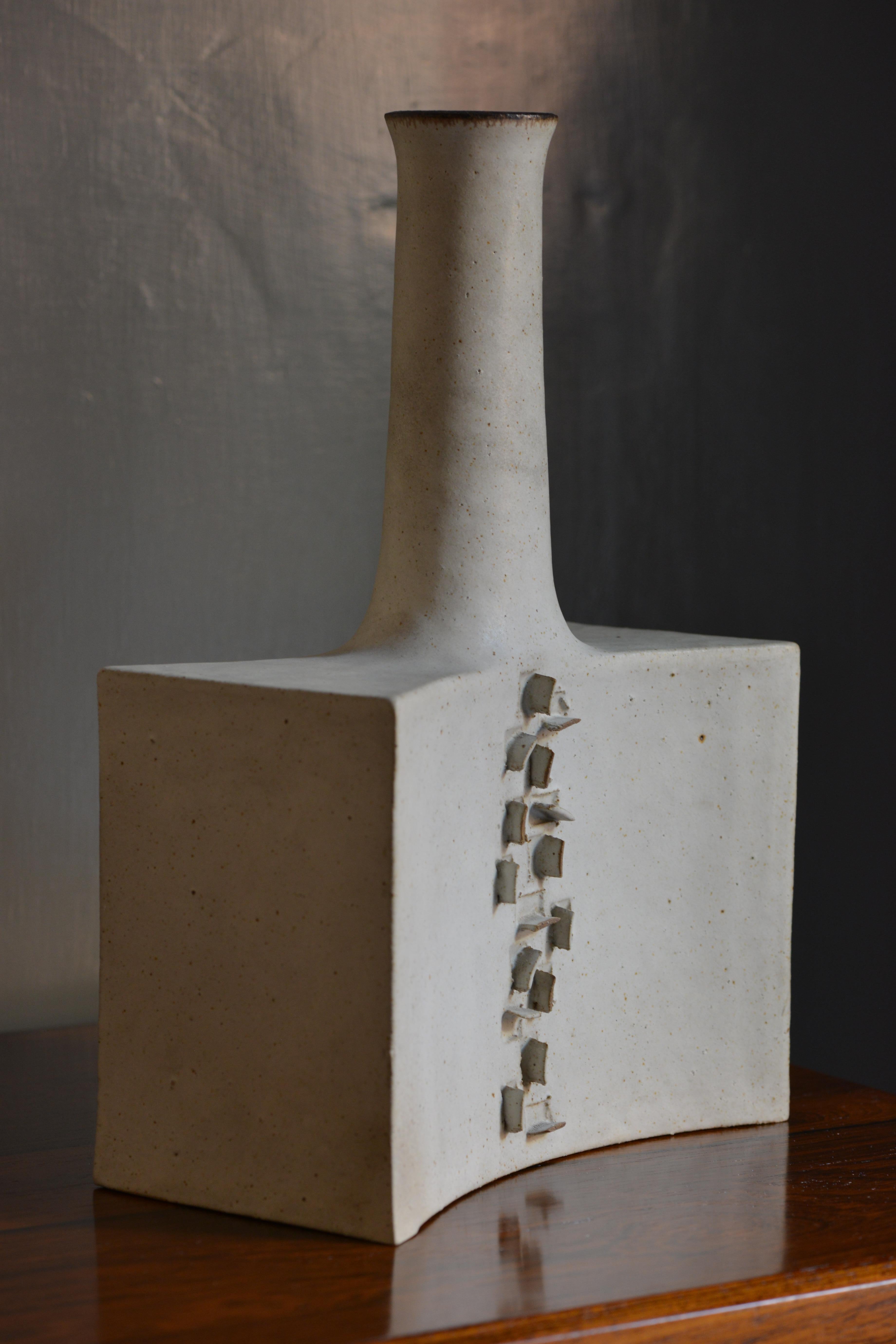 Mid-Century Modern Bruno Gambone, Sculptural Vase in Form of a Bottle, Italy, 1982
