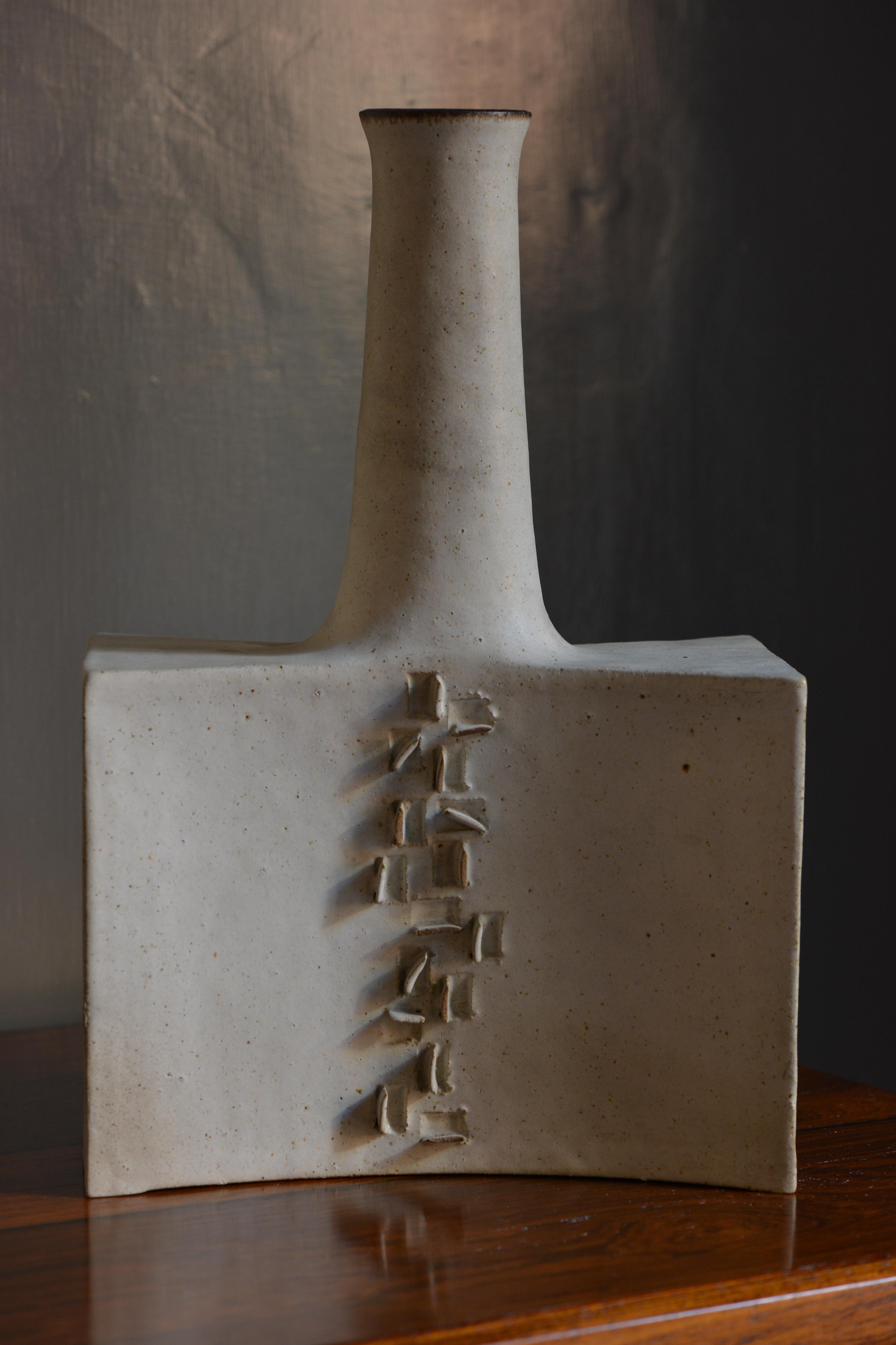 Italian Bruno Gambone, Sculptural Vase in Form of a Bottle, Italy, 1982