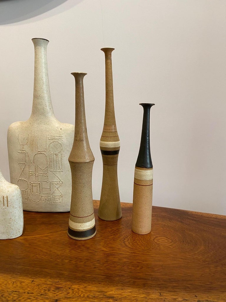 Bruno Gambone Set of 3 Bottles Ceramic Vases In Excellent Condition For Sale In Paris, FR