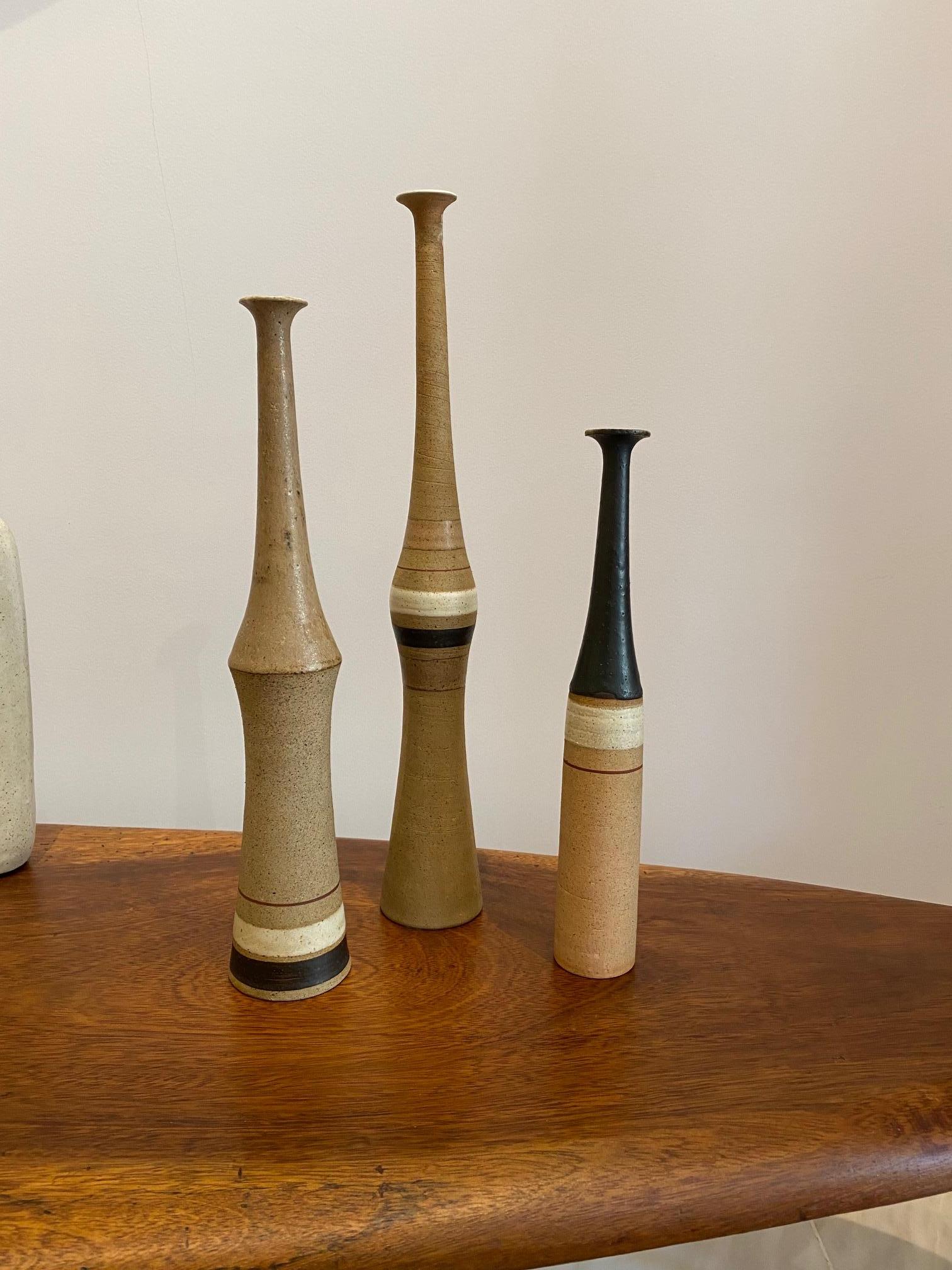 Late 20th Century Bruno Gambone Set of 3 Bottles Ceramic Vases