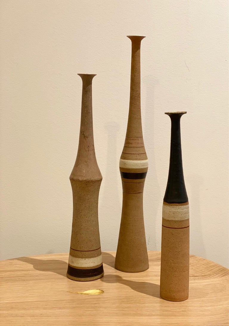 Bruno Gambone Set of 3 Bottles Ceramic Vases For Sale 1