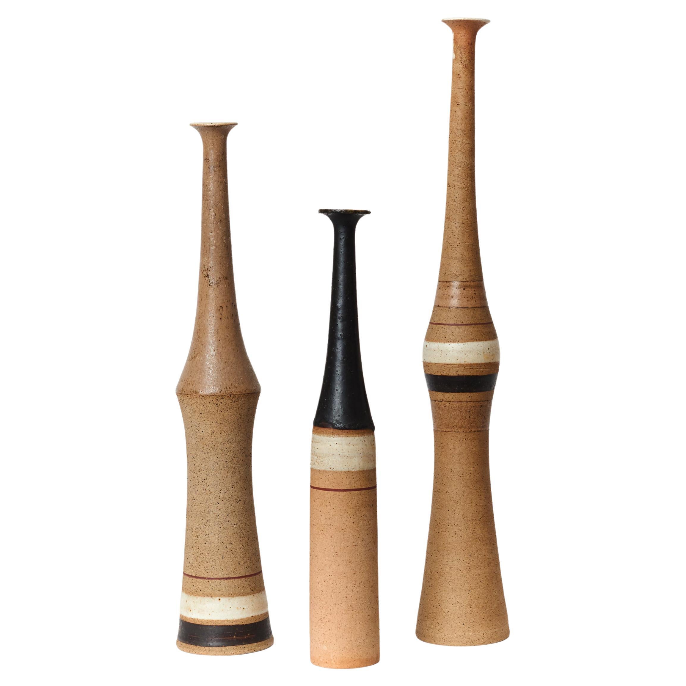 Bruno Gambone Set of 3 Bottles Ceramic Vases
