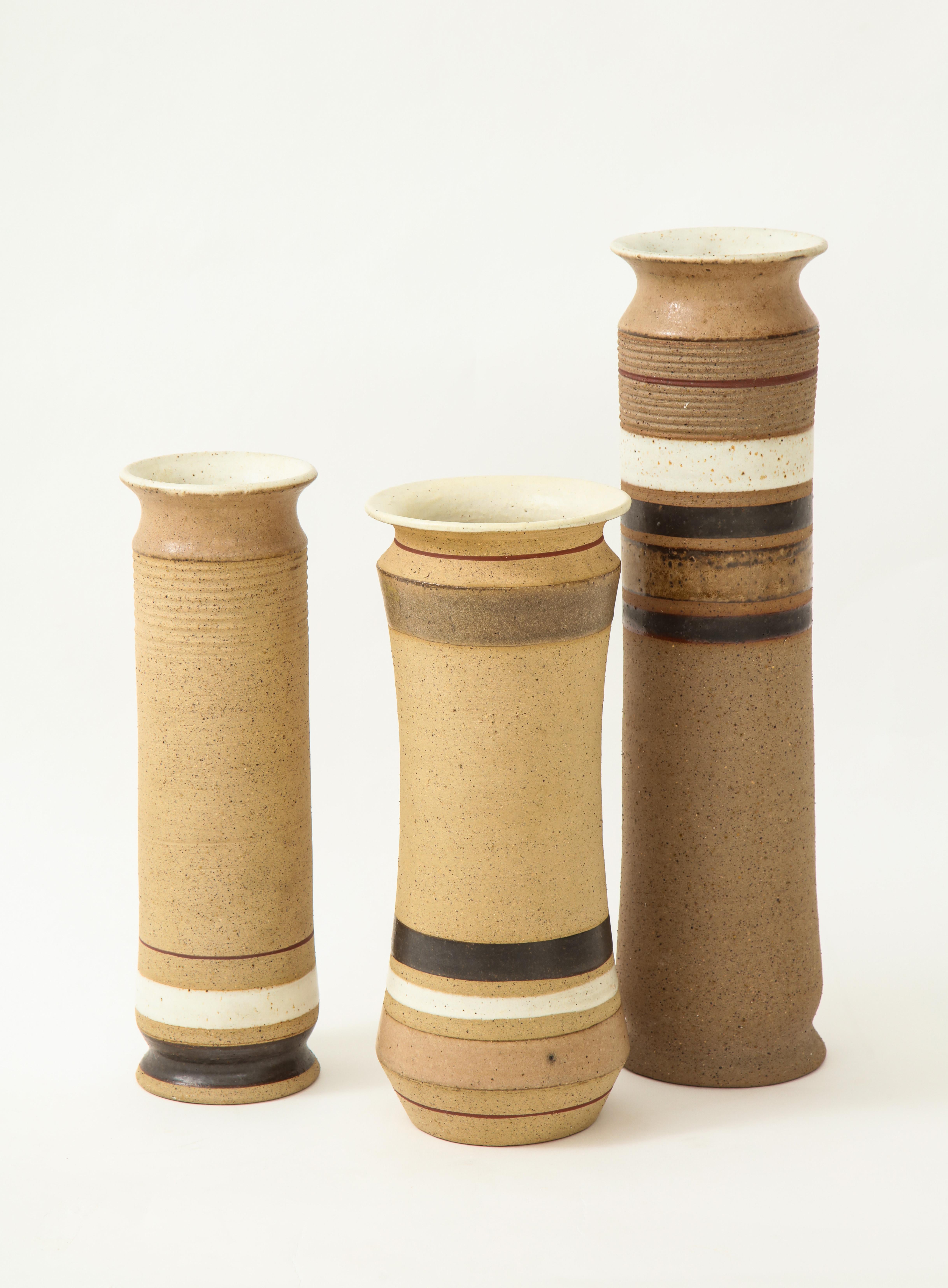 Mid-Century Modern Bruno Gambone Set of 3 Ceramic Vases