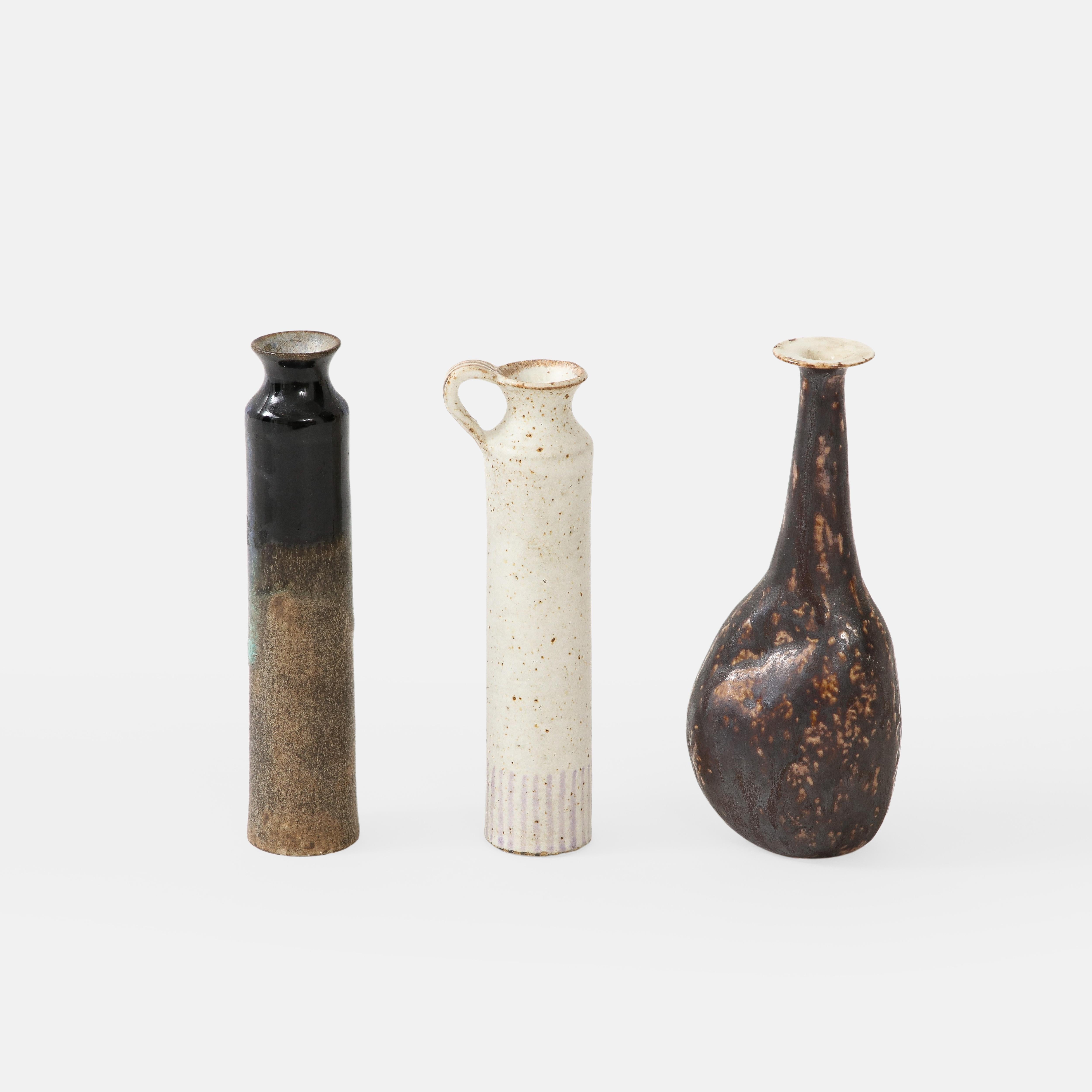 Mid-Century Modern Bruno Gambone Set of Three Small Ceramic or Stoneware Vases, Italy, 1970s For Sale