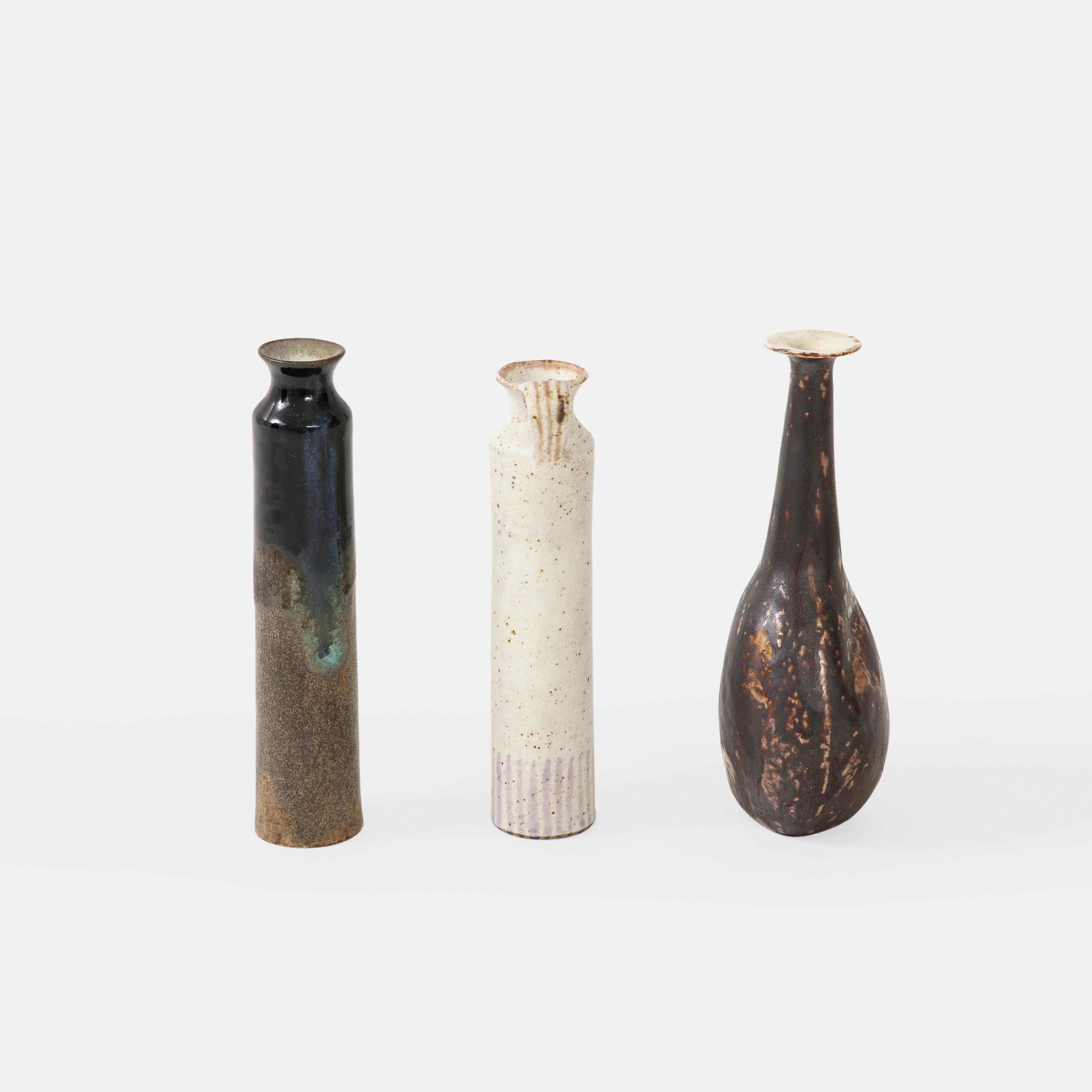 Glazed Bruno Gambone Set of Three Small Ceramic or Stoneware Vases, Italy, 1970s For Sale
