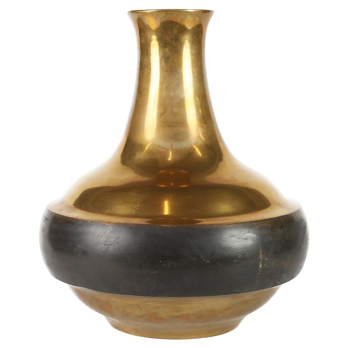 Bruno Gambone Signed Brass Vase, Italy, 1970s