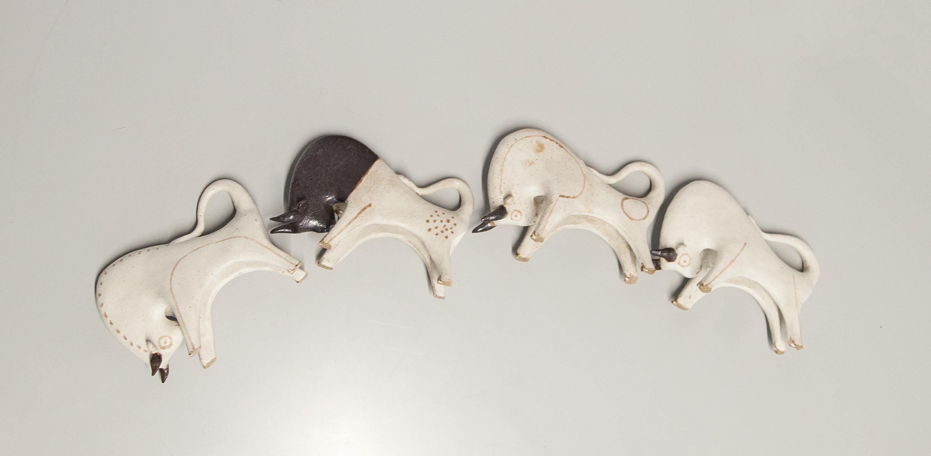 Late 20th Century Bruno Gambone Stoneware Bull Set of 4 For Sale