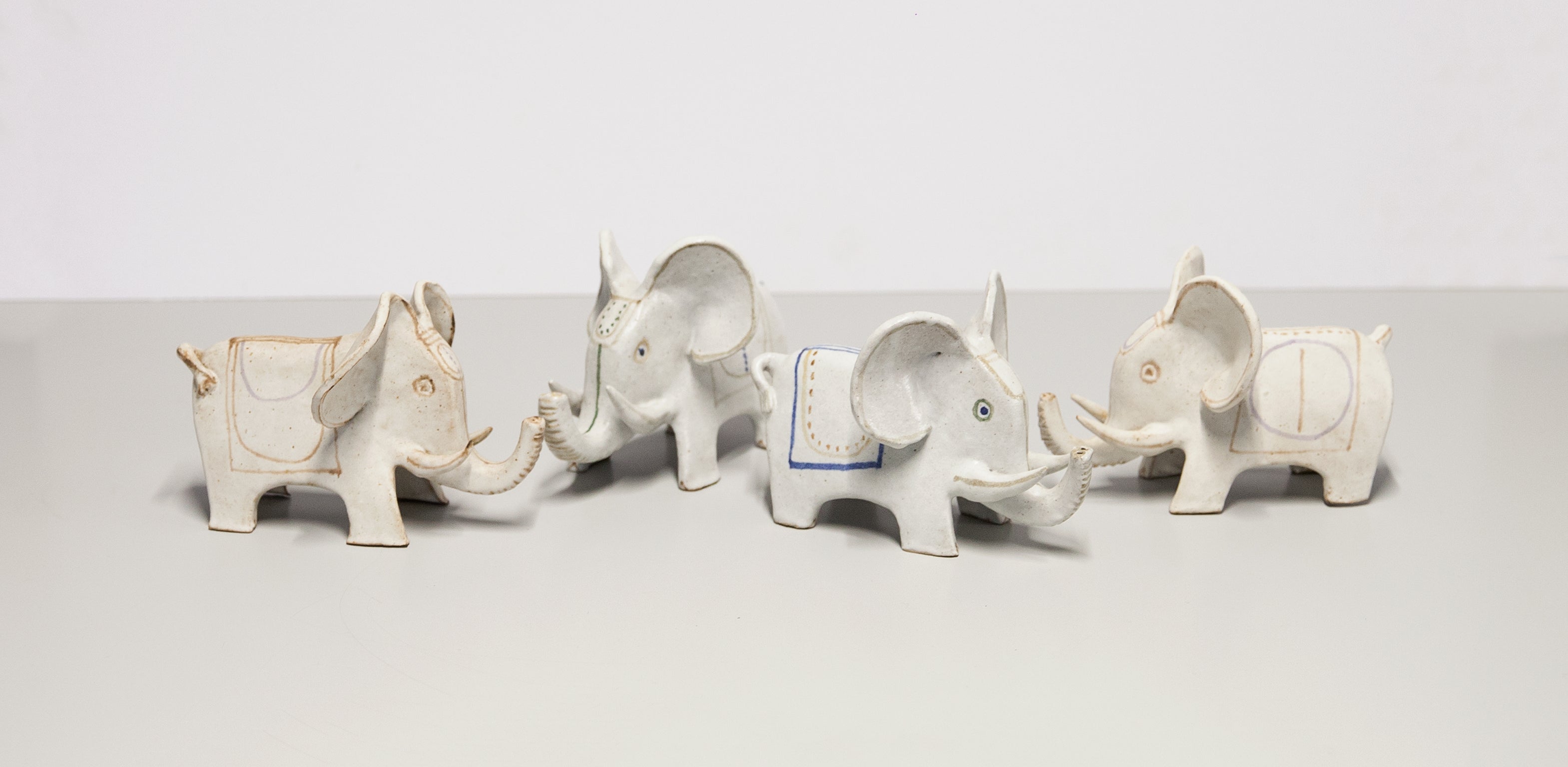 Mid-Century Modern Bruno Gambone Stoneware Elephant Limited Edition 1975 Set of 4 For Sale