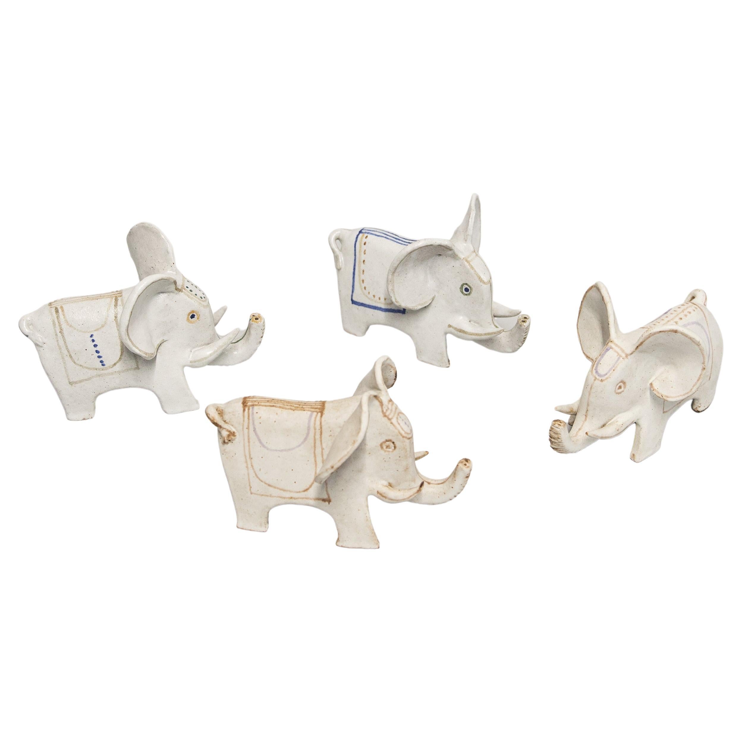 Bruno Gambone Stoneware Elephant Limited Edition 1975 Set of 4 For Sale