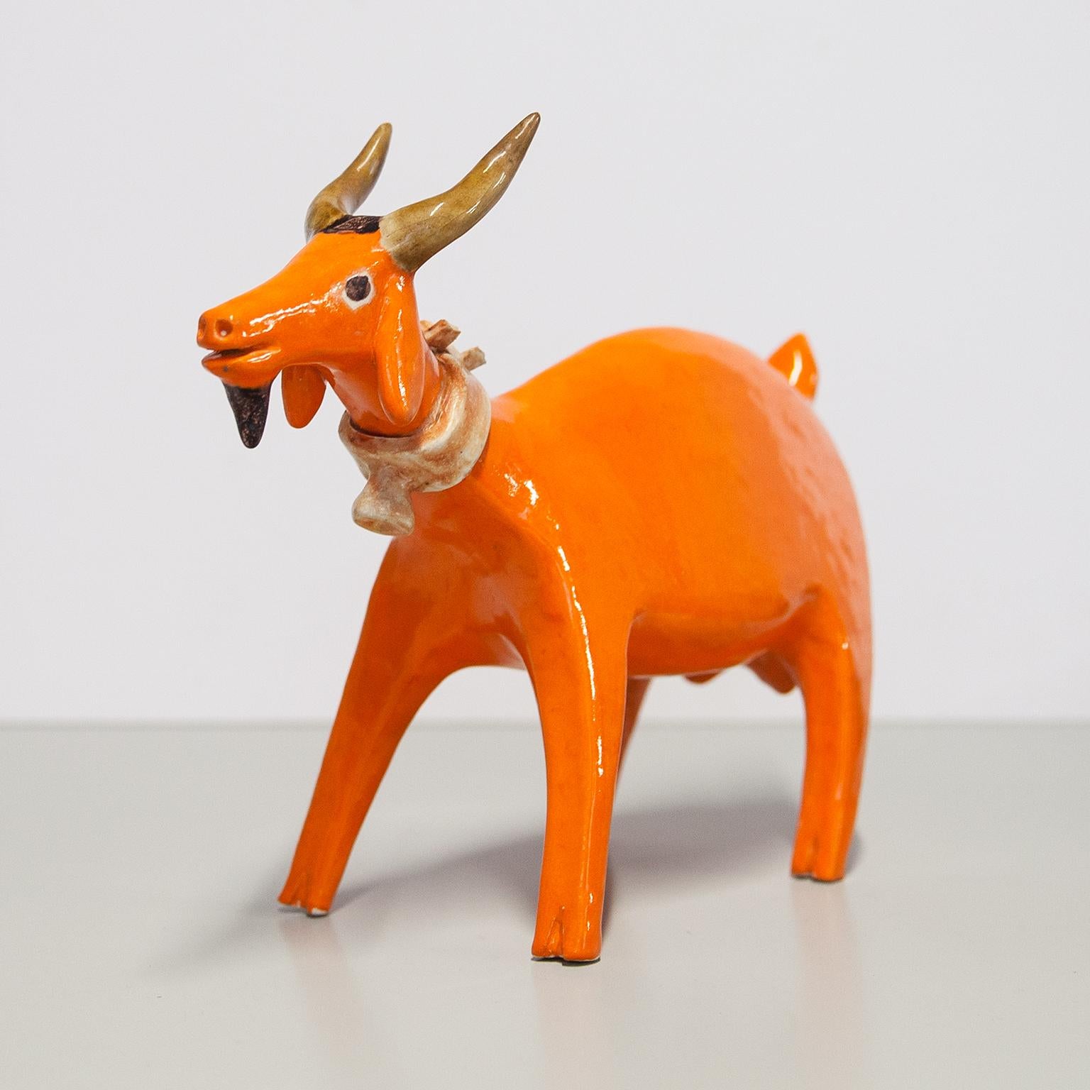 Mid-Century Modern Bruno Gambone Stoneware Orange Glazed Goat 1970s For Sale
