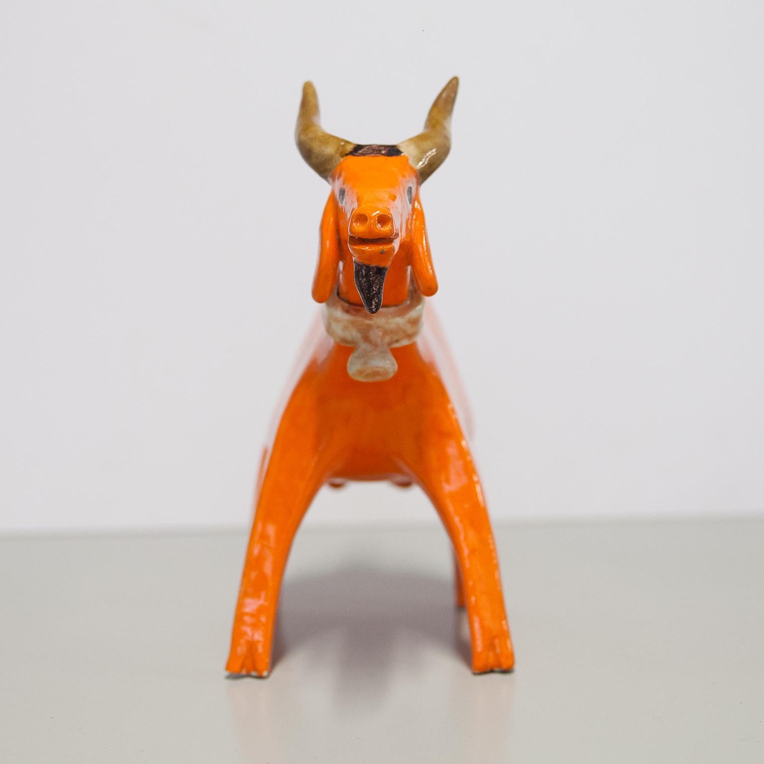 Italian Bruno Gambone Stoneware Orange Glazed Goat 1970s For Sale