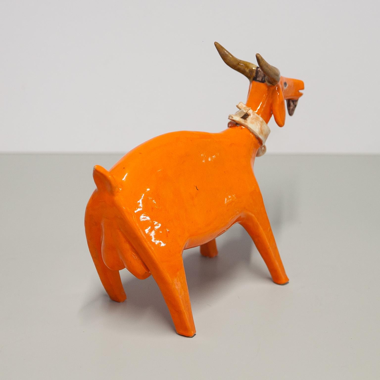 Vernissé Bruno Gambone grès émaillé orange pour chèvre, années 1970 en vente