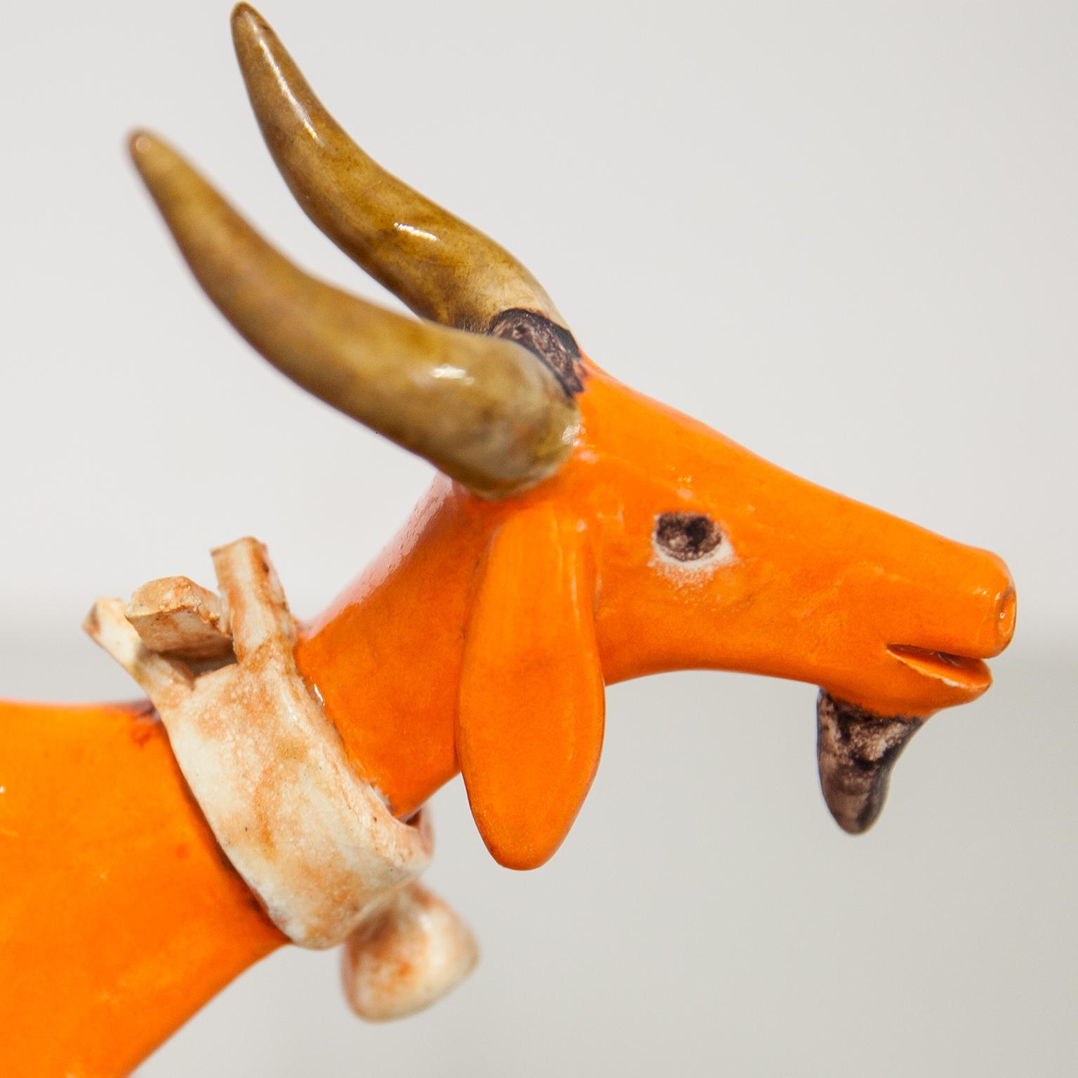 Late 20th Century Bruno Gambone Stoneware Orange Glazed Goat 1970s For Sale