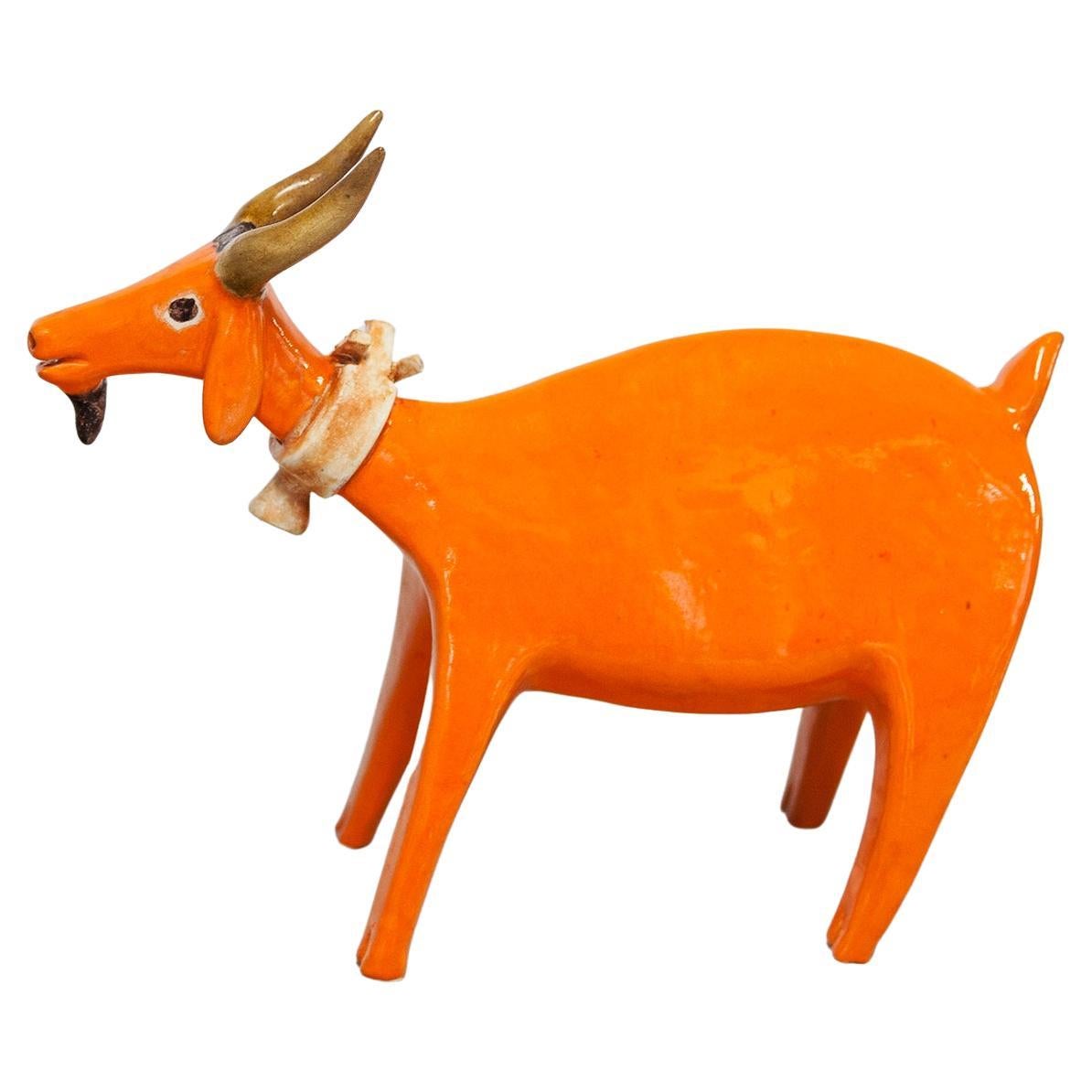 Bruno Gambone Stoneware Orange Glazed Goat 1970s For Sale