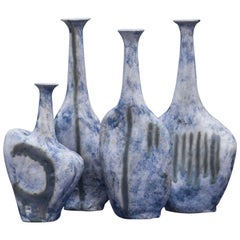Bruno Gambone Stoneware Vase Blue, 1984, Set of Four