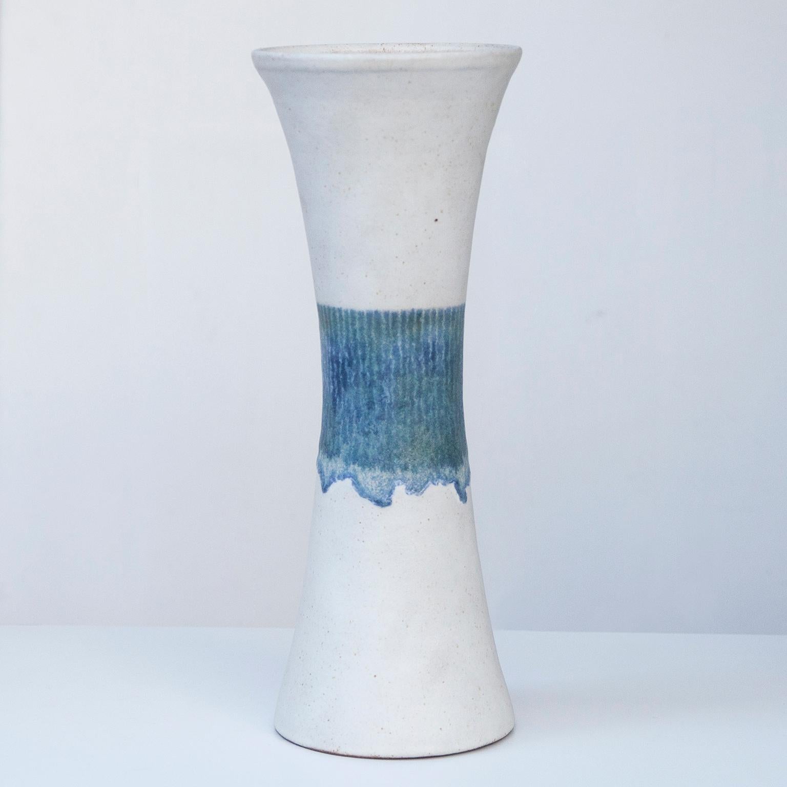 Italian Bruno Gambone Stoneware White Blue Vase Set For Sale