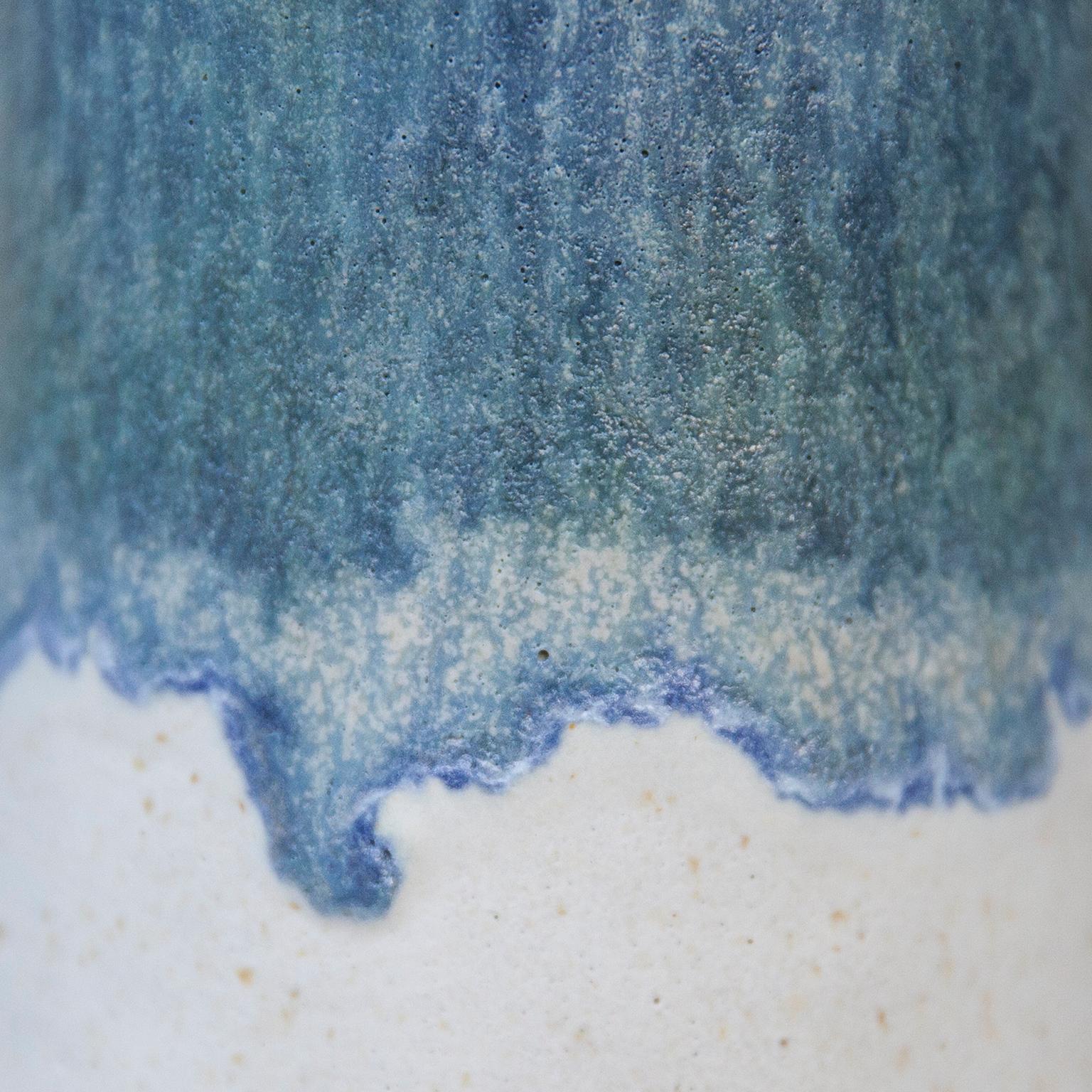 Glazed Bruno Gambone Stoneware White Blue Vase Set For Sale