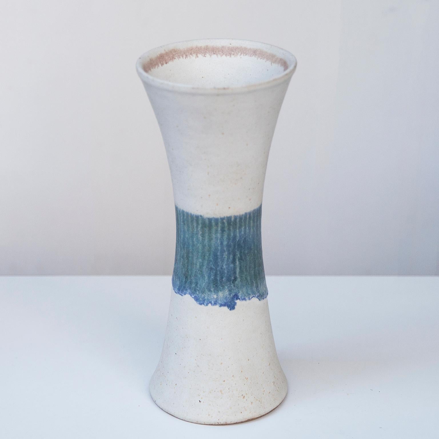 Bruno Gambone Stoneware White Blue Vase Set In Excellent Condition For Sale In Munich, DE