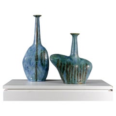 Bruno Gambone, Two Stoneware Sassi Bottle Vases, circa 1984, signed