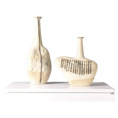 Bruno Gambone, Two Stoneware Sassi Bottle Vases, circa 1984, signed