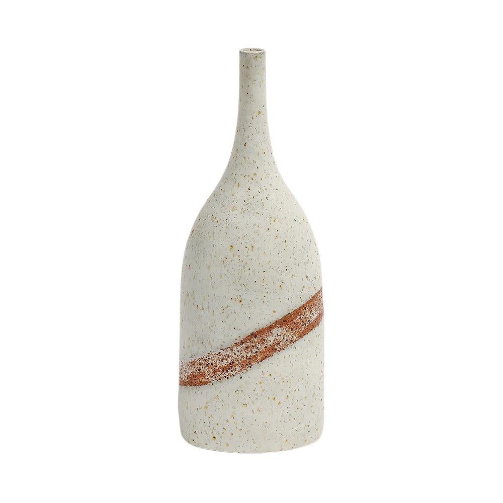 Bruno Gambone Vase, Keramik, weiß, gebrannter Umber, Streifen, signiert im Angebot 3